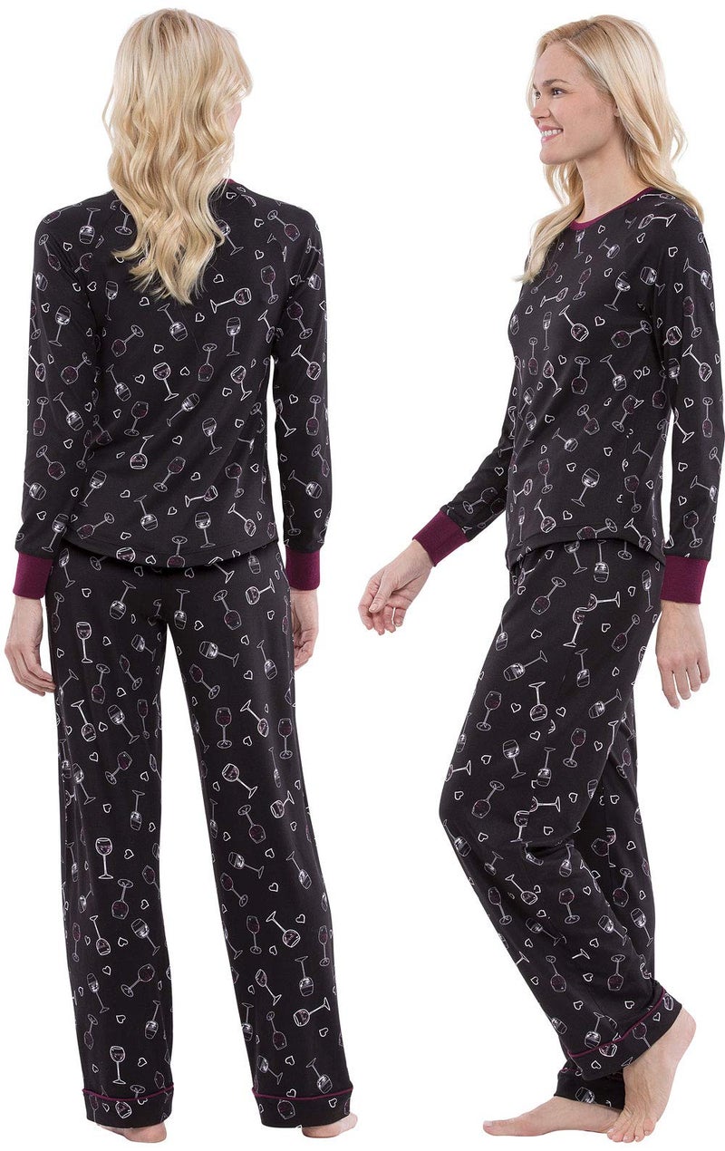 PajamaGram Fun Womens Pajama Set - Women PJs, Wine Down, Black, L, 12-14 - Image 2